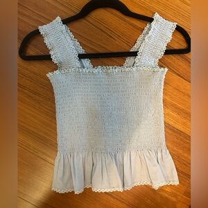Reformation Light Blue Smocked Lace-Trim Camisole